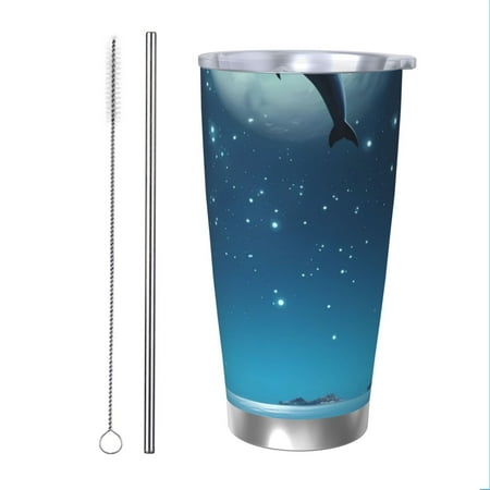 

Goofa Night Sky Moon Dolphin for 20 oz Skinny Tumbler Stainless Steel Coffee Mug Slim Vacuum Insulated Travel Cup Car Cup-Straw Two-piece Set