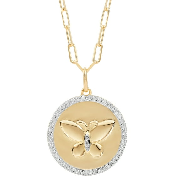 Brilliance Fine Jewelry .10 Carats Diamond Pendant in Sterling Silver and 14K Gold Plate,20"