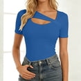 thumbnail image 2 of FUYUDY Women Tshirts Summer Asymmetrical Hem Fitted Short Sleeve T-Shirt Casual Basic Tee Tops For Daily Wear Classic Female Solid Color Dailywear, 2 of 6