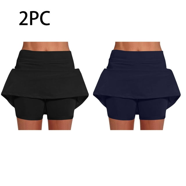 Timegard 2pc 2 in 1 Shorts for Women Mid Waisted Solid Color Summer Athletic Workout Running Skorts