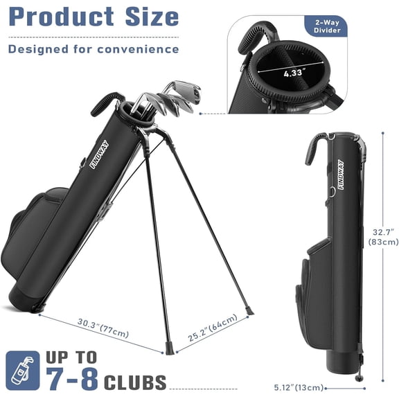 Findway Golf Stand Bag Lightweight Sunday Carry Bag with 3 Pockets for Driving Range Par 3 Executive Courses