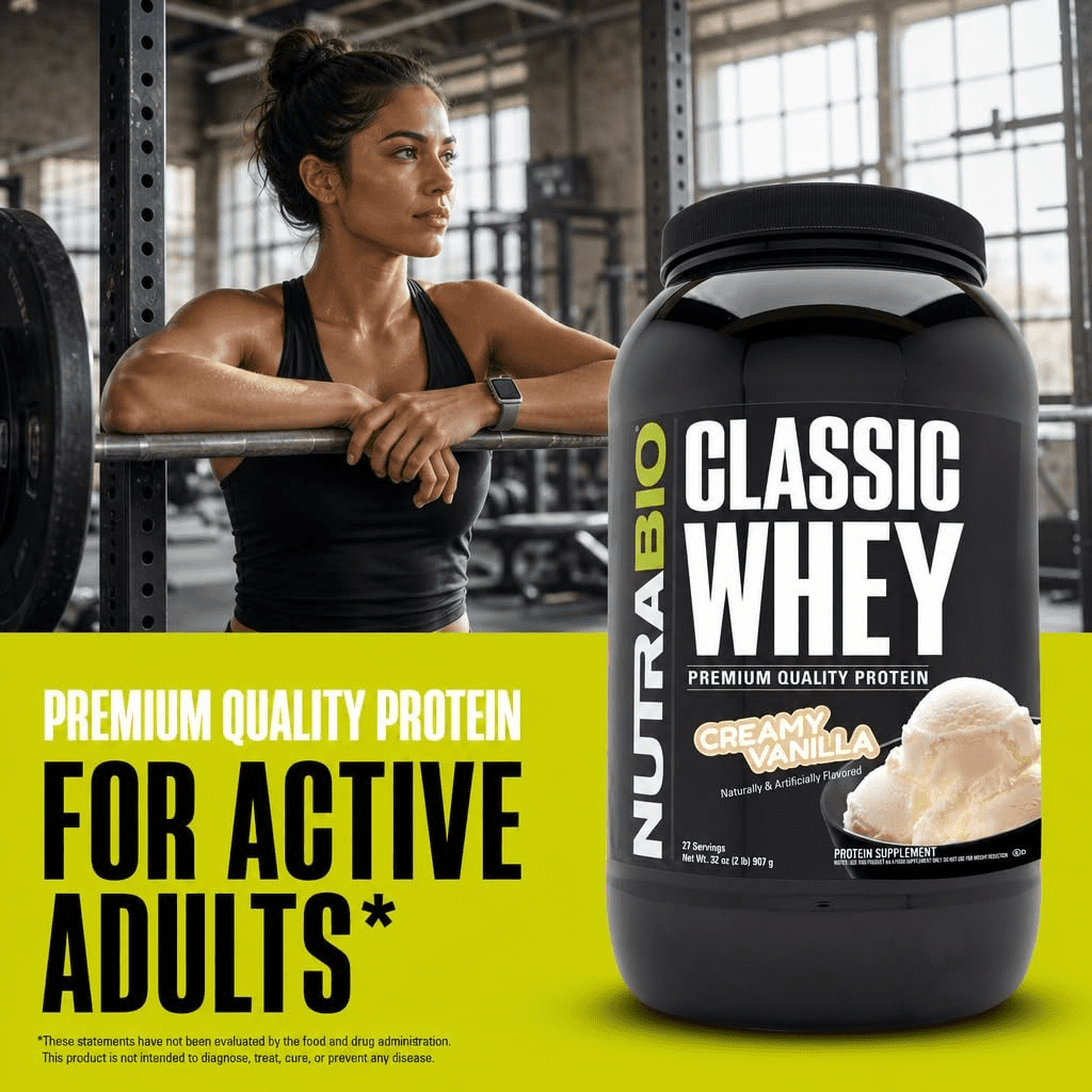 NutraBio Classic Whey Protein Powder- 25G of Protein Per Scoop - Full-Spectrum Amino Acid Profile - No Fillers, Artificial Colors, Preservatives - Low Glycemic Index - Creamy Vanilla, 2 Pounds