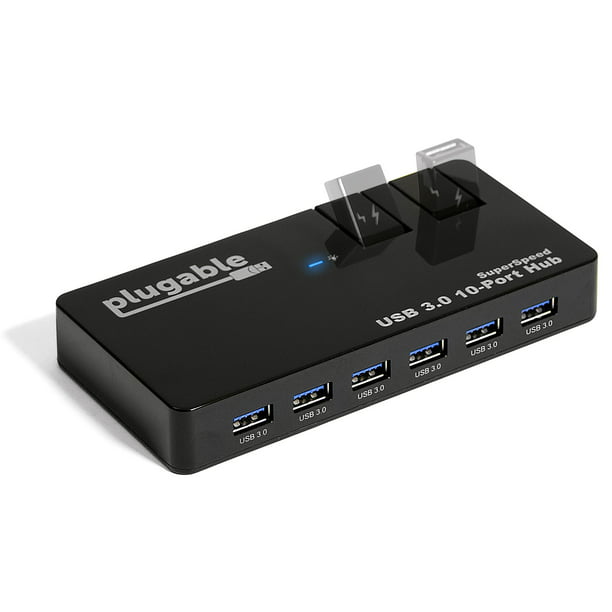 Sophie udstødning blive irriteret Plugable USB Hub, 10 Port - USB 3.0 5Gbps with 48W Power Adapter and Two  Flip-Up Ports - Walmart.com