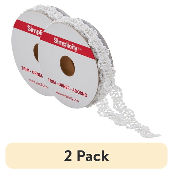 (2 pack) Simplicity Trim, White 1/2 inch Braid with Pearls Trim Great for Apparel, Home Decorating, and Crafts, 3 Yards, 1 Each