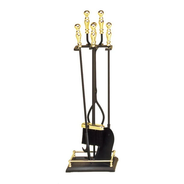 Minuteman International Black And Brass 4 Pc Fireplace Tool Set Com Brass 4 Pc Fireplace Tool Set, Brass Fireplace Tool Kit
