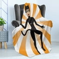 thumbnail image 4 of Retro Soft Flannel Fleece Throw Blanket, Cat Woman Halloween Costume on Starburst Background, Cozy Plush for Indoor and Outdoor Use, 70" x 90", Orange Grey, by Ambesonne, 4 of 5