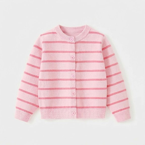 Girls Striped Cardigan Pink Knit Button-Front Sweater for Kids Little Girls Ages 3-7 Lightweight,Size 7-8 T