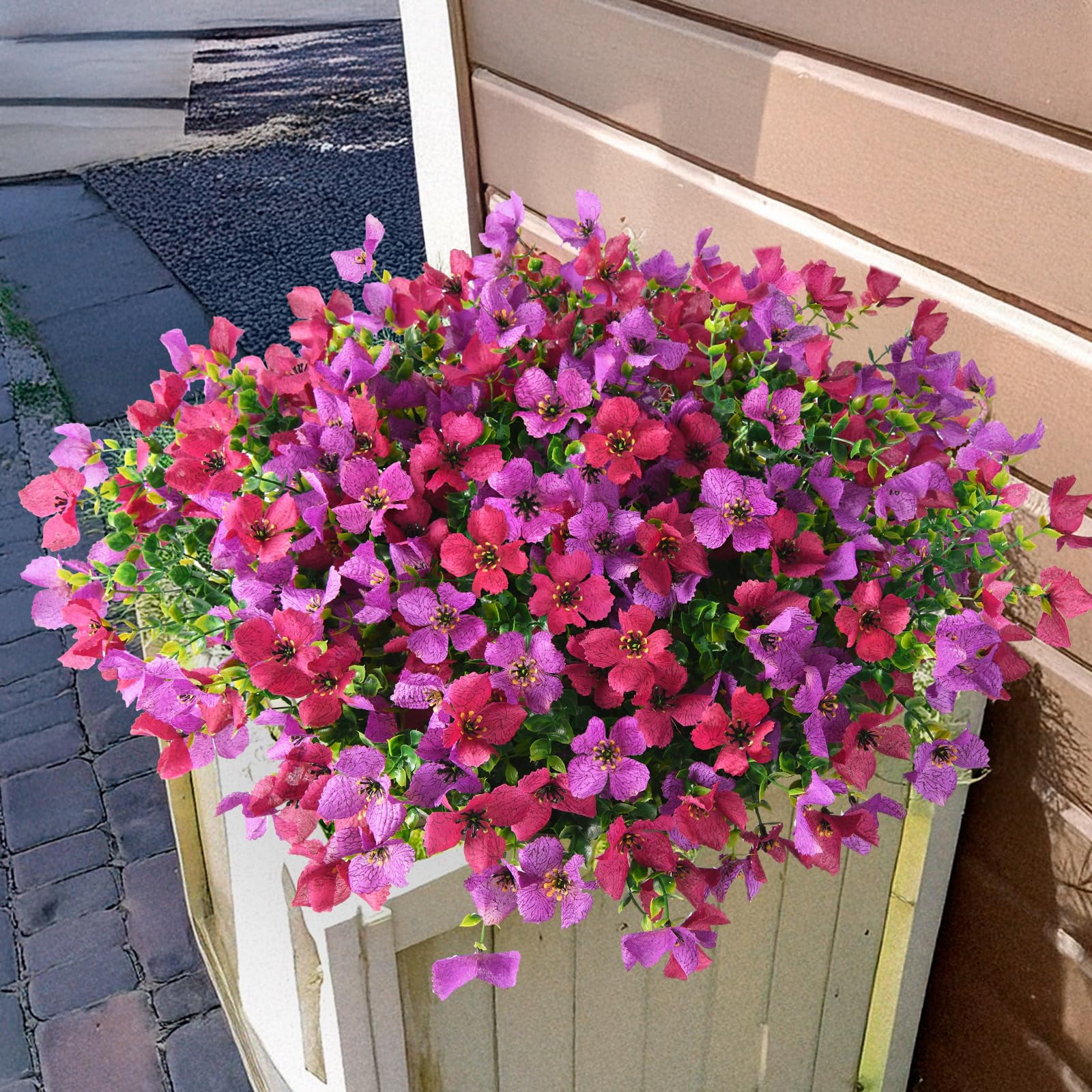 Artificial Fake Flowers for Outdoors Spring Decor 12 Bundles Faux Silk Flowers Outside UV Resistant Plants