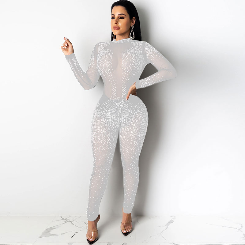 Long sleeve rhinestone jumpsuit Clearance