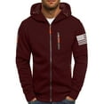 thumbnail image 2 of UVEASISHA Mens Zip Up Hoodie Jackets Zipper Pockets Casual Hooded Sweatshirts Winter Fleece Vintage Sweatshirt Jacket with American Flag Print On The Shoulder Wine XXL, 2 of 3