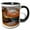 Black/White, variant on 3drose, Tranquil Palm Tree Rocky Sand Image of Light Infused Beach Painting, 11oz Two-tone Green Mug