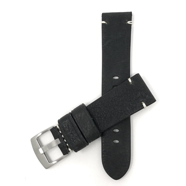 20mm Vintage Watch Band Strap, Leather, Minimal Stitch, Stainless Steel Buckle