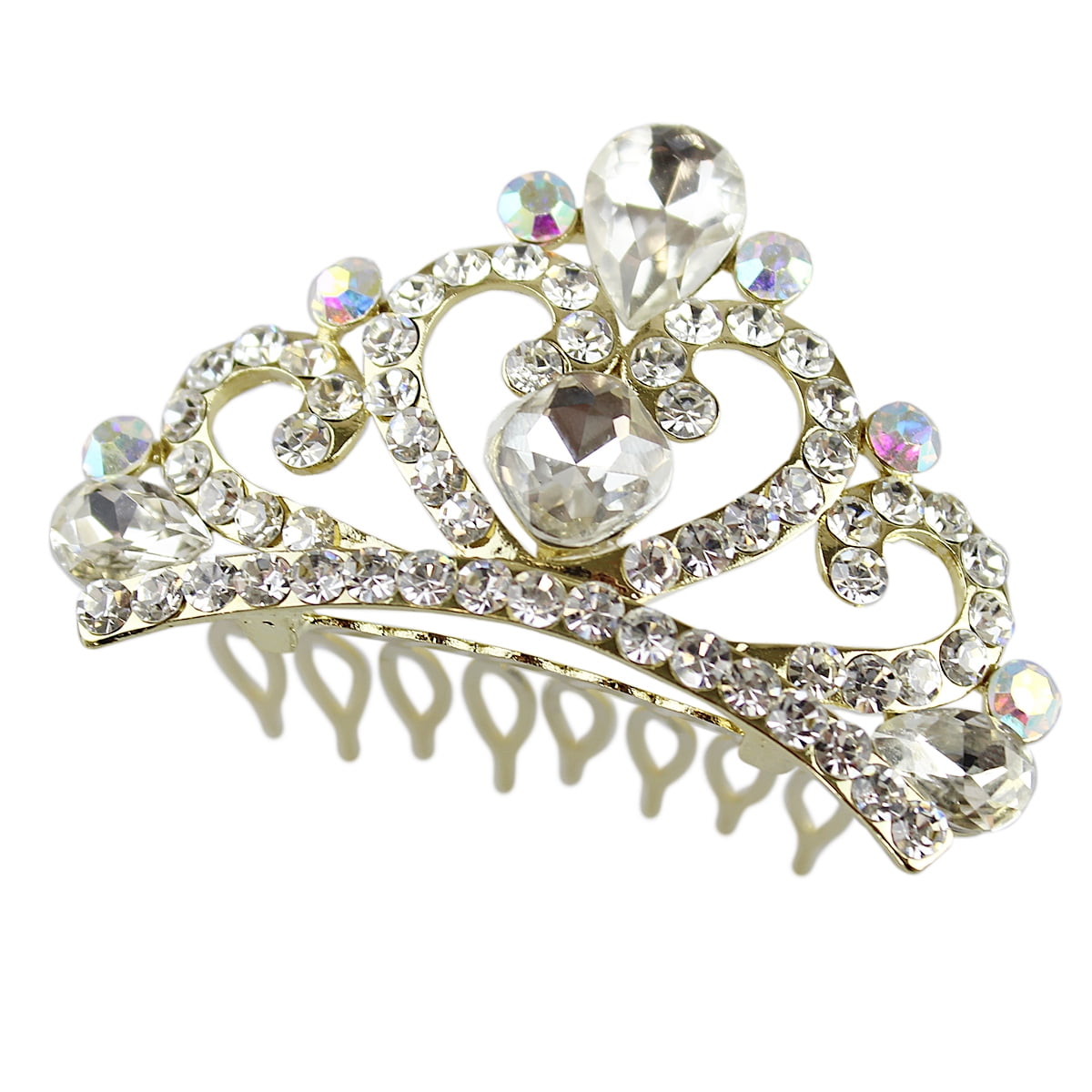 Rhinestone Heart Tiara Comb Gold