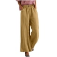 thumbnail image 5 of Women's High Waisted Wide Leg Pants Trousers Slacks Elastic Waistband Buttons Casual Linen Pockets Flowy Lightweight Breathable Summer Office Work Travel Lounge Wear | Aestivo,Khaki M, 5 of 9