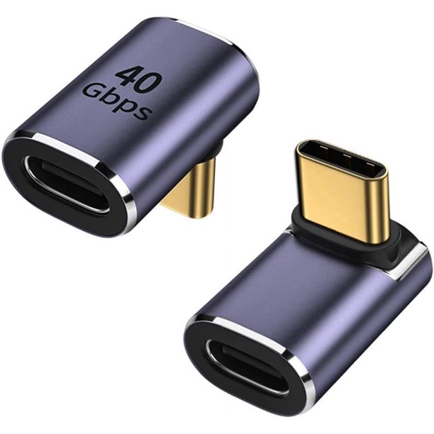 Adaptador USB C de 90 grados (paquete de 2), conector USB C macho a USB C hembra en ángulo recto para Steam Deck, Switch, MacBook Pro/Air, tableta, teléfono y otros dispositivos tipo C