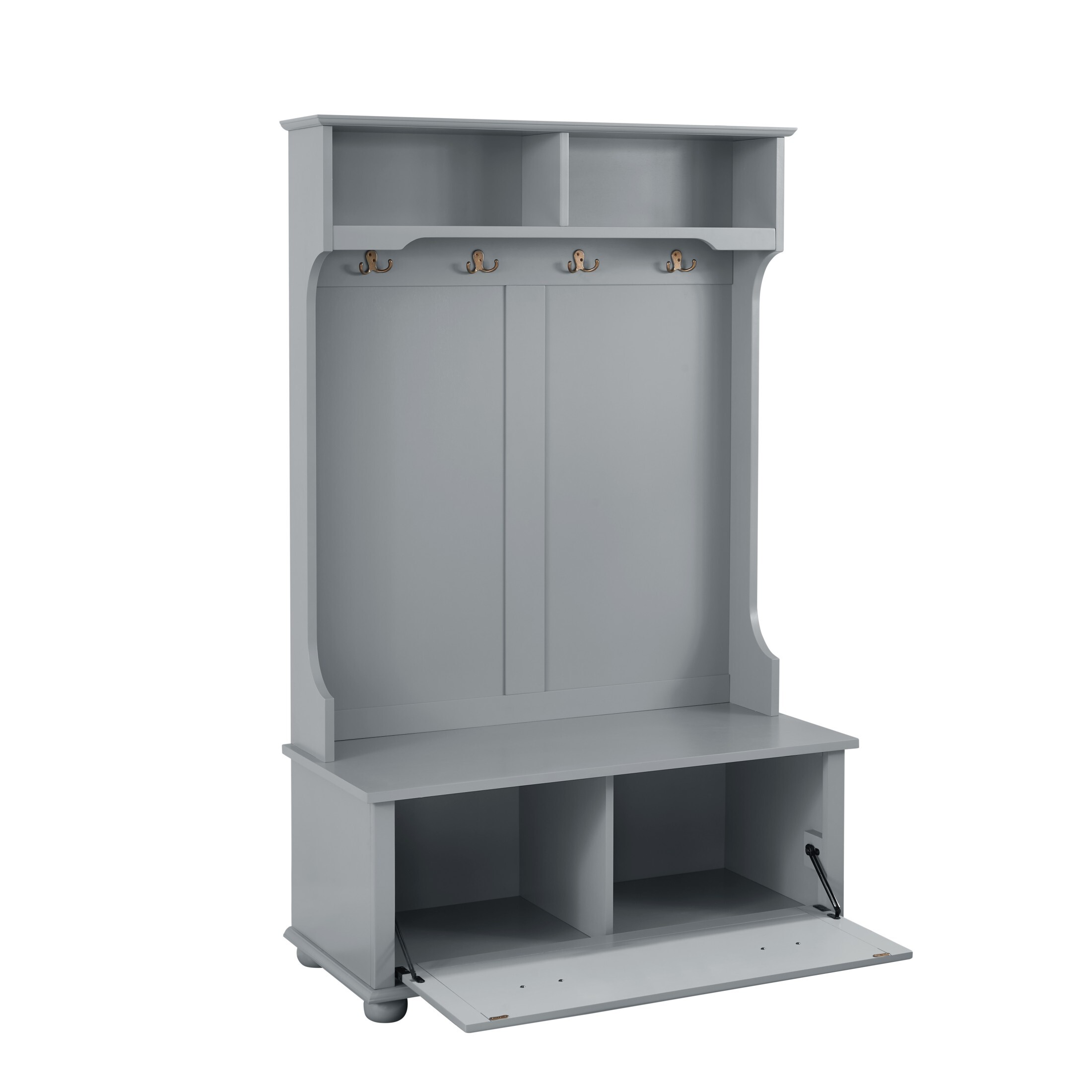 DEALTOPS Classic Hall Tree with Bench and Open Shelves, Entryway Coat Racks with Cabinets, Gray