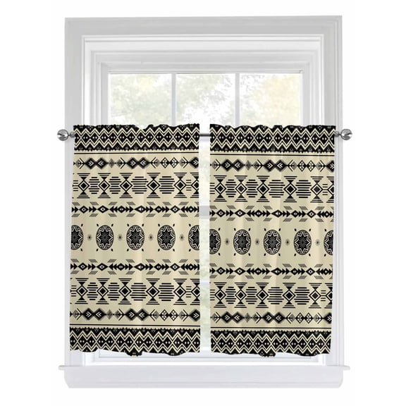 Black Khaki Boho Living Room Curtains 2 Panel, Vintage Ethnic Tribe Abstract Art Retro Cafe Window Treatment, Farmhouse Bedroom Bathroom Kitchen Curtains Drapes 104"x45"