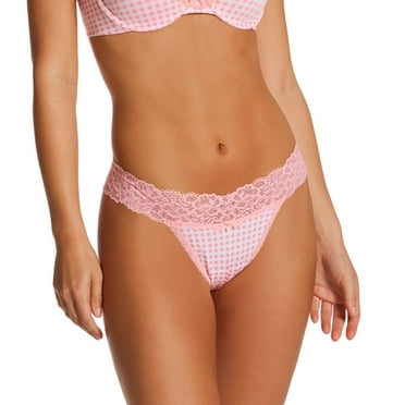 Women's Maidenform DMESLT Sexy Must Haves Lace Thong (Gingham Print Rose Pnk 8)