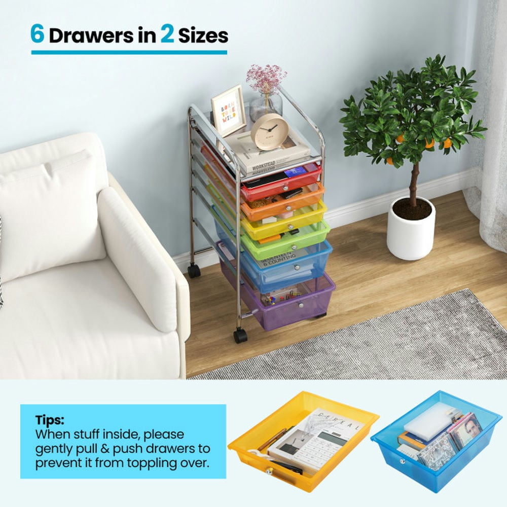 YYAo Filing Cabinet, File Cabinet, 6 Drawers Rolling Storage Cart Organizer-Transparent Multicolor