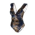 thumbnail image 4 of Yiaed Watercolor Snake Skin Print Women's Ruffled One Piece Swimsuit V Neck Swimwear Slimming Monokini for Woman-Large, 4 of 8