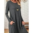 thumbnail image 4 of Women'S Loose Casual Round Neck Long Sleeve Dress Midi Slant Pocket Curved Hem Dress Dark Grey M, 4 of 9