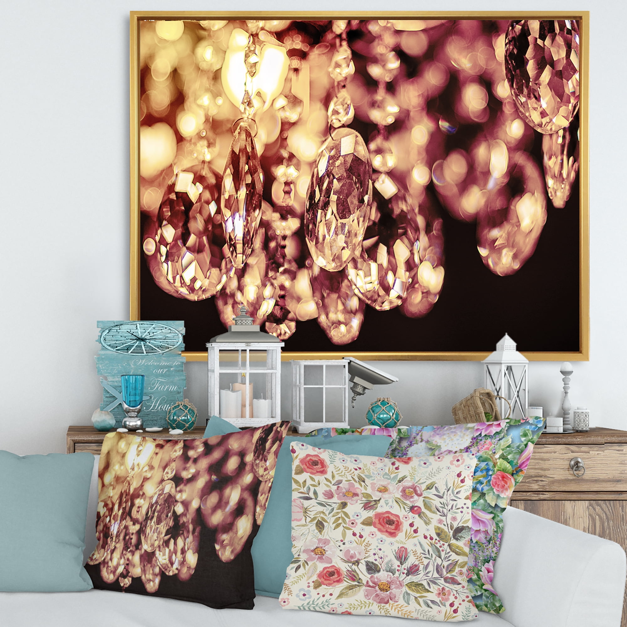 Designart 'Chandelier With Chrystak Hanging' Modern Framed Canvas Wall Art Print