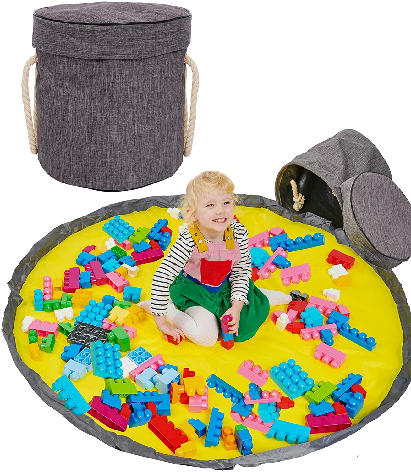 Seenda Toy Storage Basket and Play Mat Toy Storage Bag for Kids Room