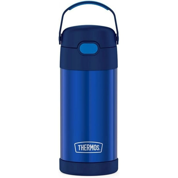 THERMOS FUNTAINER 12 Ounce Stainless Steel Vacuum Insulated Kids Straw Bottle, Blue