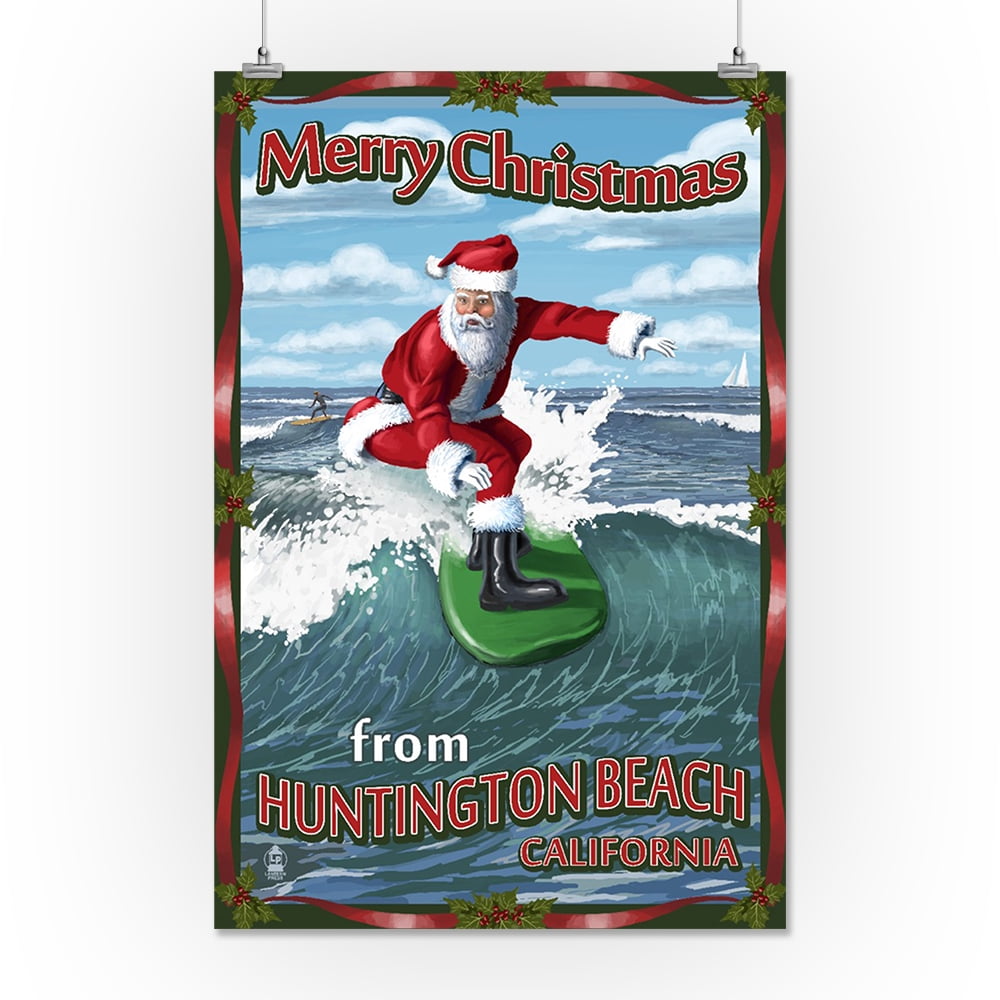Merry Christmas from Huntington Beach, California Santa Surfing