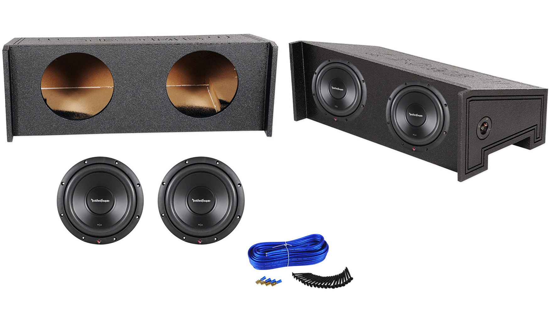 Dual 10" Rockford Subs+Enclosure Sub Box For Jeep Wrangler CJ5/CJ7/YJ