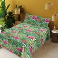 thumbnail image 2 of Ambesonne Tropical Fitted & Flat Sheet with Shams 4 Pcs Set, Dreamy Flamingo Hibiscus, Queen, Hot Pink Jade Green, 2 of 5