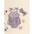 thumbnail image 4 of Gupgi Baby Girl 2Pcs Summer Outfits Sleeveless Tie Strap Fruit/Floral Print Romper with Headband Set, 4 of 9