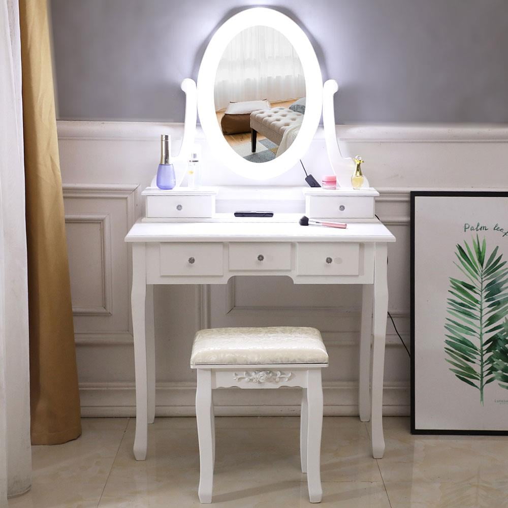 Zimtown Vanity Dressing Table Set with Lighted Makeup Mirror, 10 LED