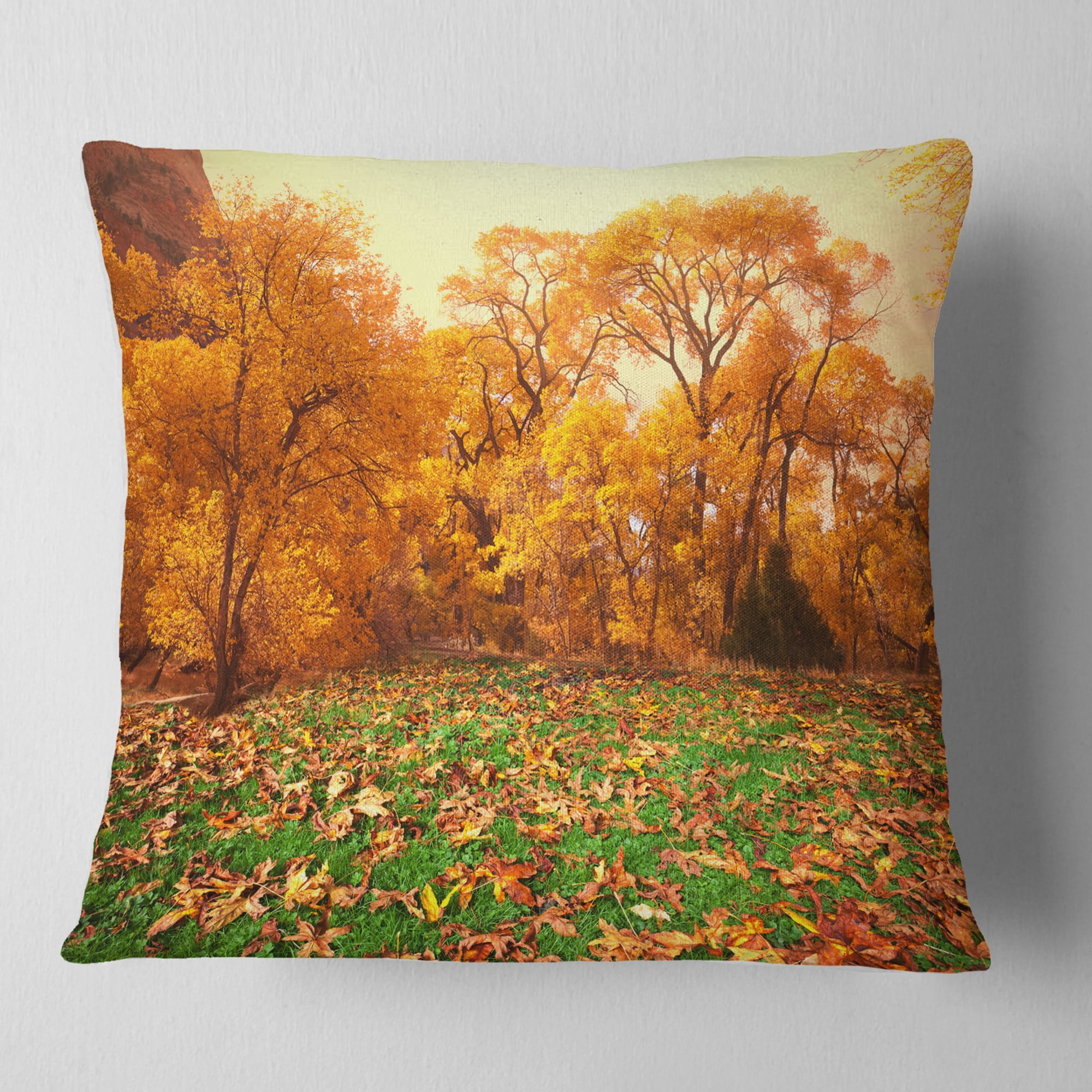 Designart Beautiful Autumn with Green Grass - Landscape Printed Throw Pillow - 18x18