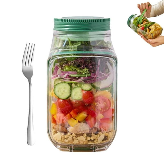 Salad Pod Mason Jar Side Open with Leak-Proof Sauce Dressing Case,All in One Meal Prep Container with Lids,Ldeal for Salads& Lunch Storage,Keep It Fresh,Can Be Used as a Lunch Box