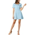 thumbnail image 4 of MODA NOVA Junior's Square Neck Tie Waist Fit And Flare Mini Dress, 4 of 4