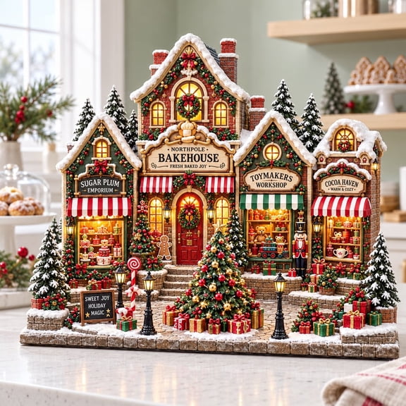 Wooden Christmas Village Block Illuminated Victorian Town Scene Mantel Decor Winter Home Accent Holiday Gift