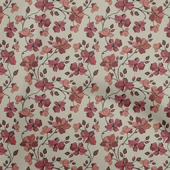 oneOone Cotton Flex Maroon Fabric Floral Retro Quilting Supplies Print Sewing Fabric By The Yard 40 Inch Wide