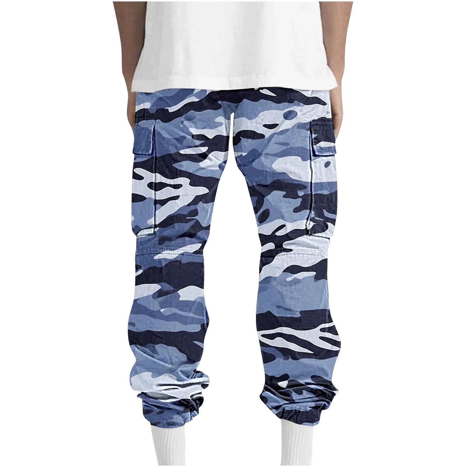 lcziwo Pants for Men Camo Fishing EDC Drawstring Construction