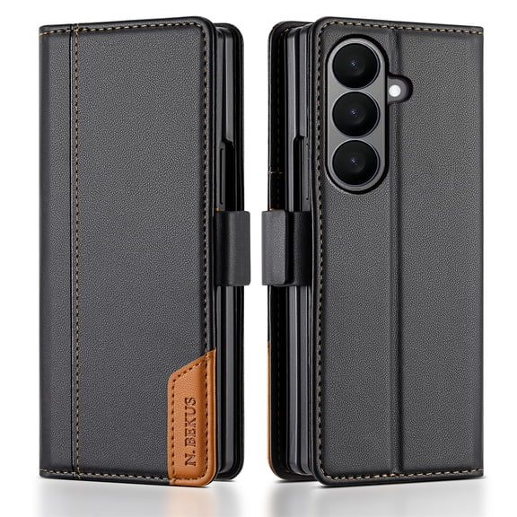 Decase For Samsung Galaxy Z Fold 7 PU Leather Flip Wallet Case with Card Slot,Black