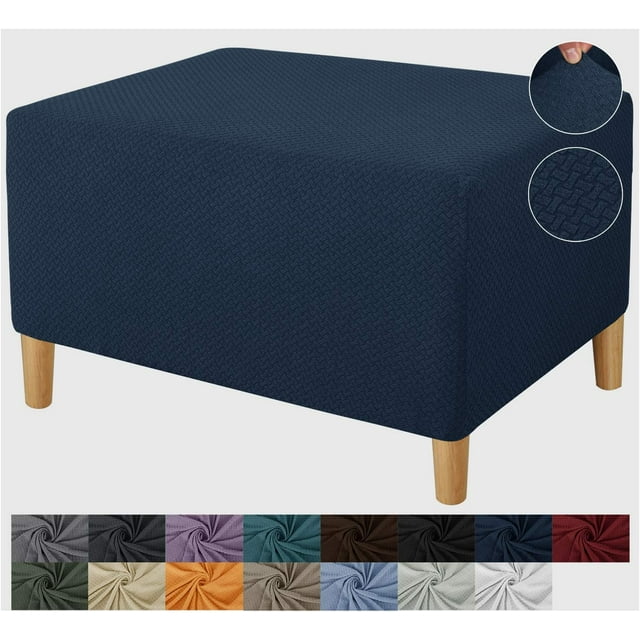 GHSDFBB Ottoman Cover Rectangle Stretch Ottoman Slipcovers for Folding Storage Footstool Soft Footrest Furniture Protector with Elatic Bottom (Navy Blue, X-Small)