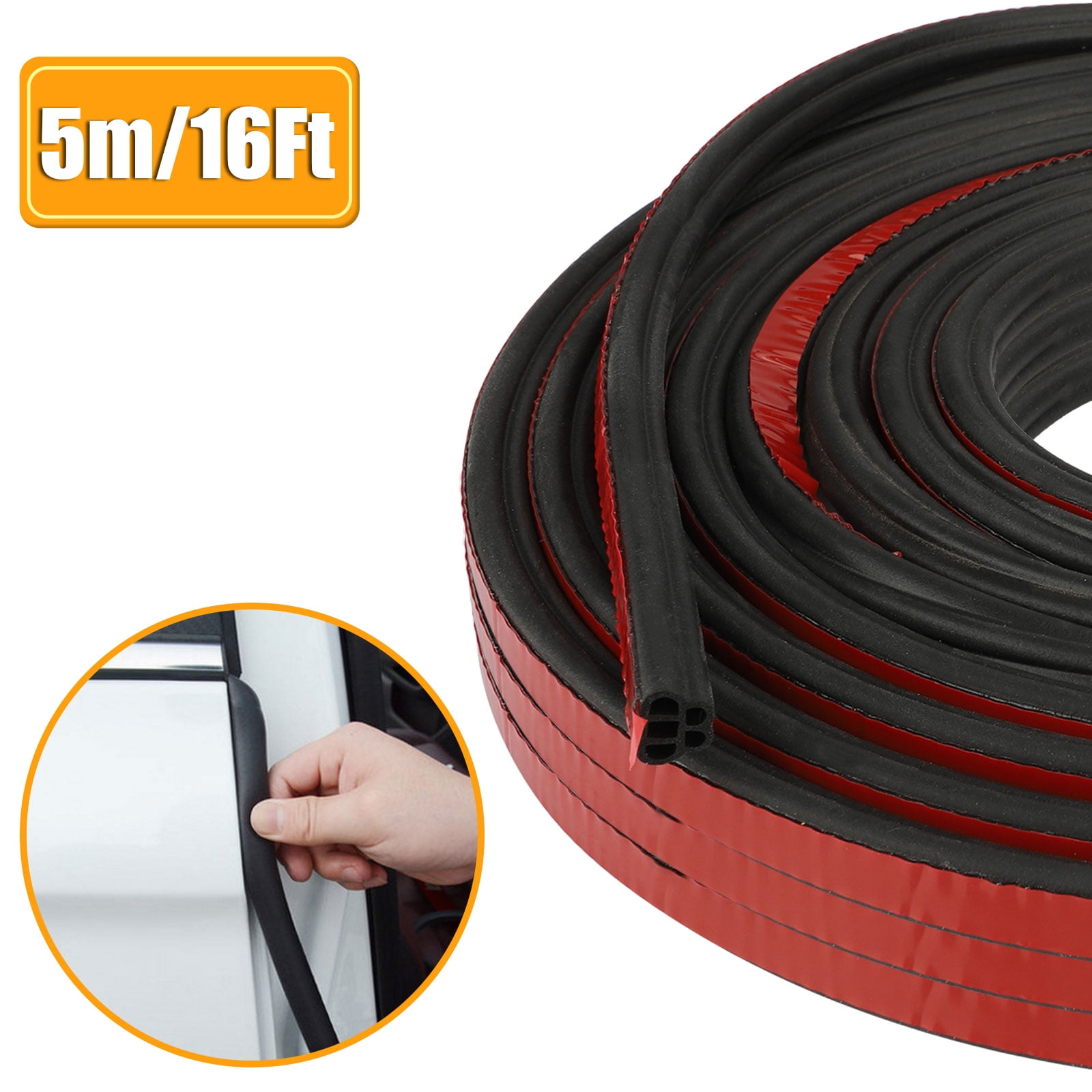 16ft Universal Door Sealing Strip, TSV Automotive Door Sealing Strip, Double Layer Car Window Weather Stripping Seal Strip, L-Shape Car Front Windshield Sunroof Edge Protector Trimmed Rubber Seal