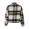 thumbnail image 4 of gbyLJF Women’s Cropped Wool Blend Plaid Shacket Jackets Long Sleeve Button Down Flannel Shirt Jacket Coat Green L, 4 of 5