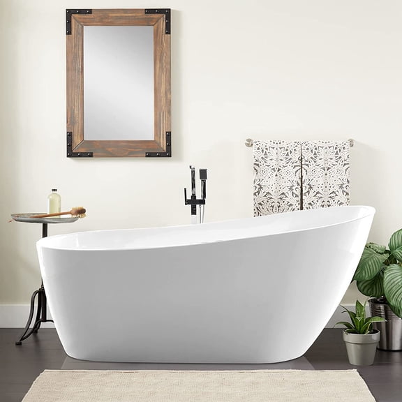 Vanity Art 67" x 31" Acrylic Freestanding Bathtub Contemporary Soaking Tub with Overflow and Pop-Up Drain, VA6522-L