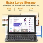 10.1 inch Android 15 Tablet PC, 2026 Newest Tablet with Keyboard, 8GB+32GB Storage 1TB Expandable, Quad-core Processor, 8MP Dual Camera, 6000mAh, WiFi, GPS, Bluetooth, 1280x800 IPS Full HD Display