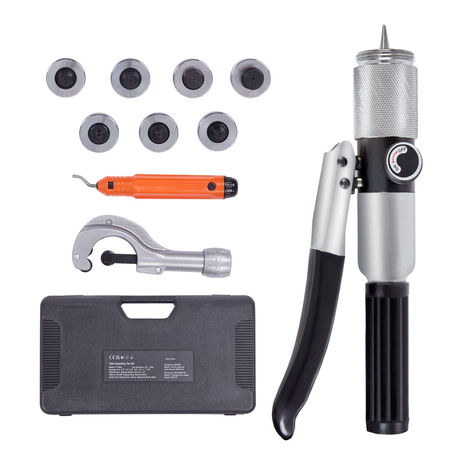 Hydraulic Tube Expander Tool 7 Heads 3/8 to 1-1/8 Inch OD for Copper Aluminum Brass Soft Steel Pipes HVAC Swaging Deburring Cutter