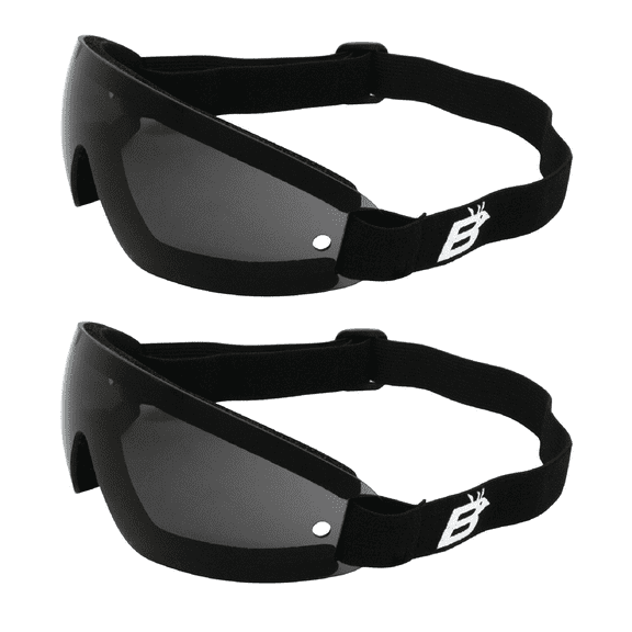 Birdz Eyewear Wing Skydiving & Sports Padded Riding Goggles Black Frame Smoke Lenses 2 Pair