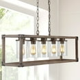 thumbnail image 4 of JONATHAN Y Zeniba 36" 5-Light Linear Adjustable Iron/Seeded Glass Rustic Farmhouse LED Pendant, Brown, 4 of 8