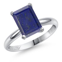 Gem Stone King PLAT-900 Platinum Blue Lapis Engagement Ring for Women | 3.00 Cttw | Emerald Cut 10X8MM | Gemstone Birthstone | Size 8