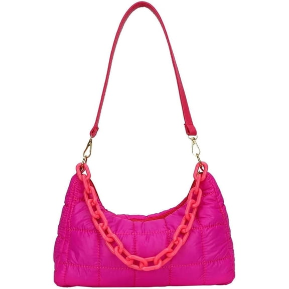 Kukuzhu Quilted Shoulder Tote Bag for Women Padding Down Cotton Hobo Bag Solid Color Casual Cute Clutch